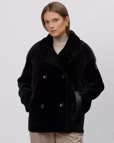 Black short sheepskin coat