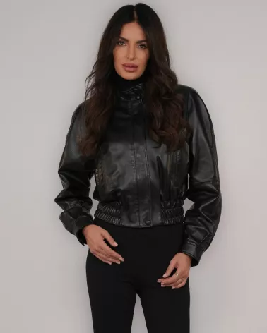 Black leather bomber jacket