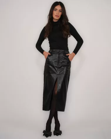Black long leather skirt