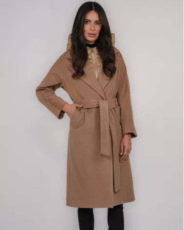 Camel wool and cashmere coat with detachable lining