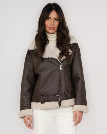 Brown short ramones type sheepskin coat