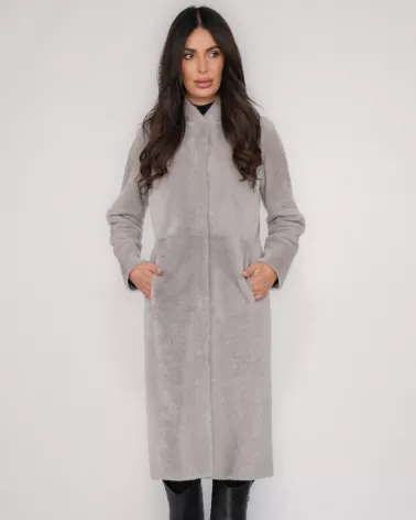 Grey reversible sheepskin coat with separate belt