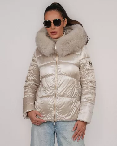 Champagne hooded down jacket