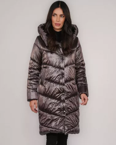 Braune Daunenjacke mit Kapuze
