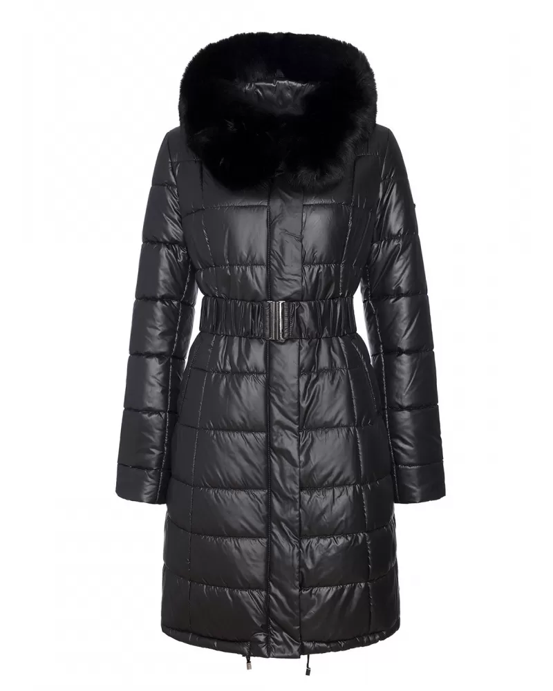 Black classic shape winter jacket with fox fur