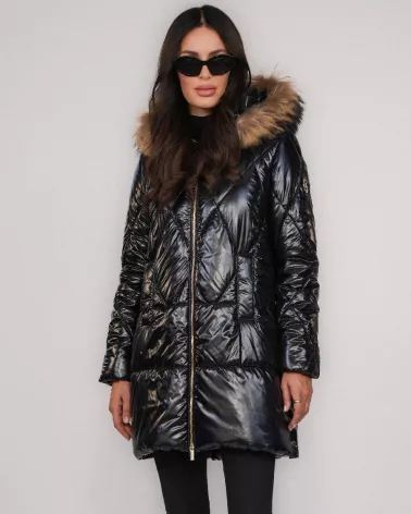 Schwarze Daunenjacke mit Kapuze