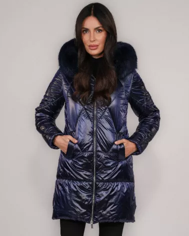 Marineblaue Daunenjacke mit Kapuze