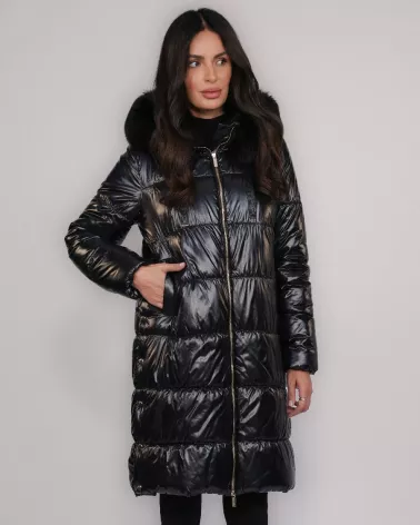 Black down jacket with a hood