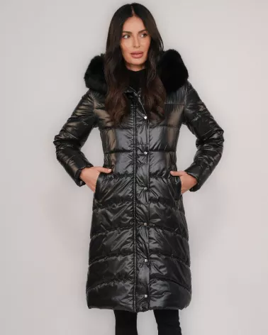 Schwarze Daunenjacke mit Kapuze