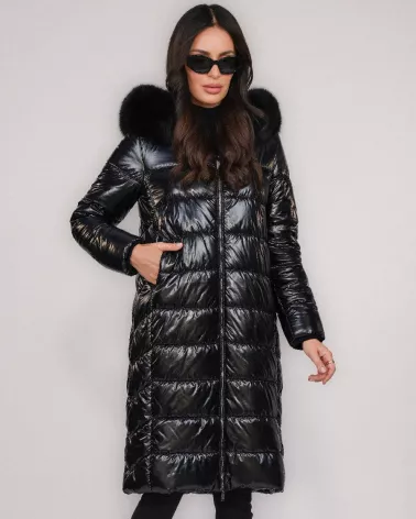 Black down jacket with a hood