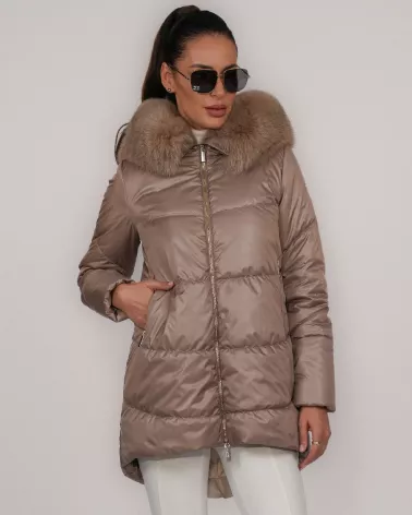 Beige down jacket with hood