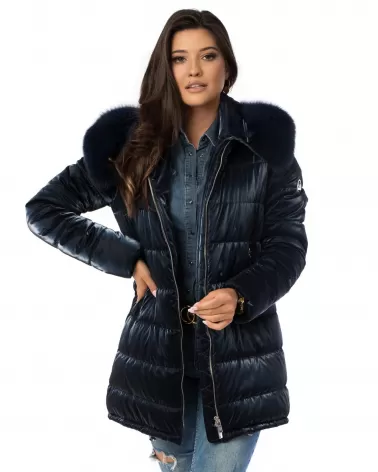 Navy water repalant winter jacket with fox fur