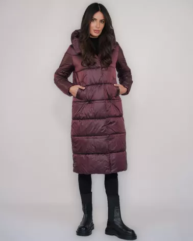 Burgunderrote 3-in-1-Daunenjacke mit Kapuze