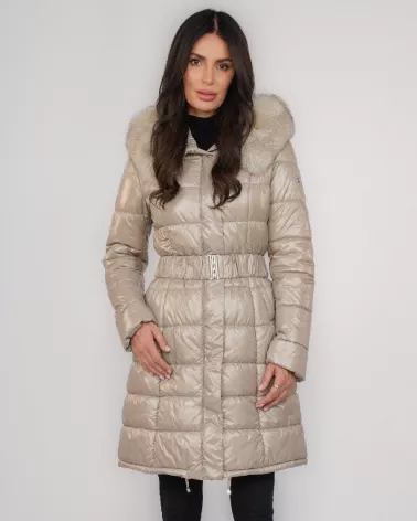 Kurtka puchowa z kapturem w kolorze taupe