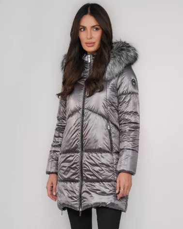 Grafitowa kurtka puchowa z kapturem