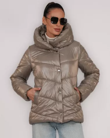 Taupe hooded down jacket