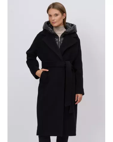 copy of Black wool and cashmere coat with detachable lining