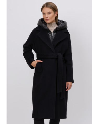 copy of Black wool and cashmere coat with detachable lining