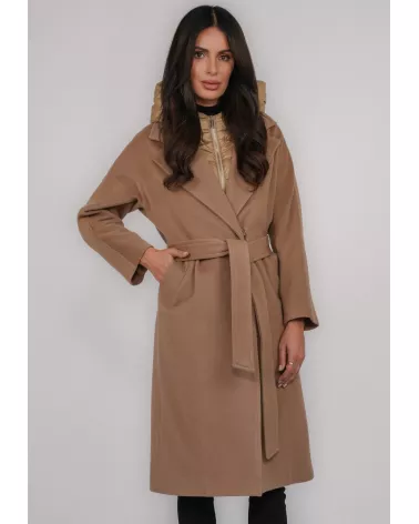 copy of Camel wool and cashmere coat with detachable lining