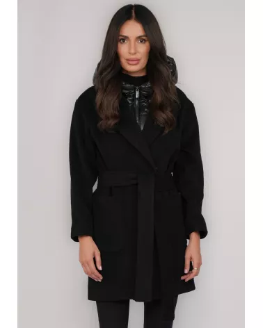 copy of Black wool and cashmere coat with detachable lining