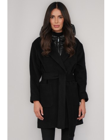 copy of Black wool and cashmere coat with detachable lining