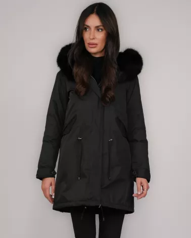 Waterproof black reversible parka jacket