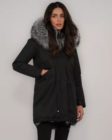 Wodoodporna czarna dwustronna kurtka typu parka