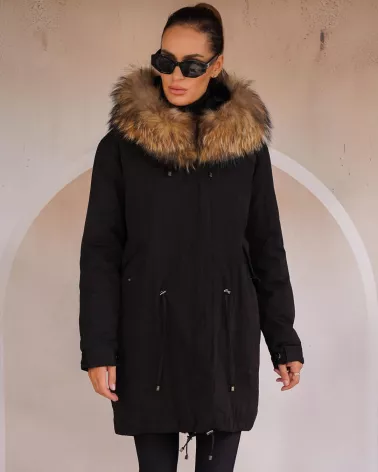 Czarna kurtka typu parka z kapturem