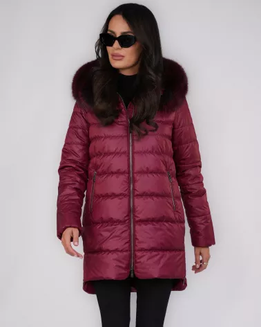 Burgundy hooded down jacket
