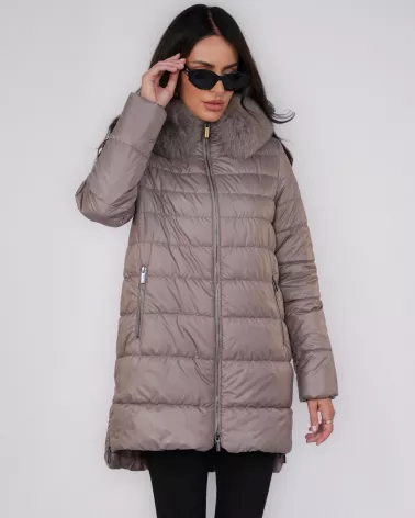 Taupe hooded down jacket