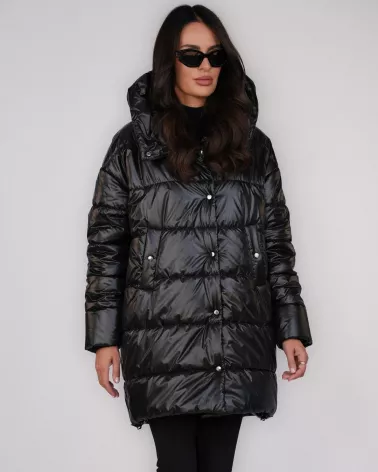 Schwarz Daunenjacke mit Kapuze