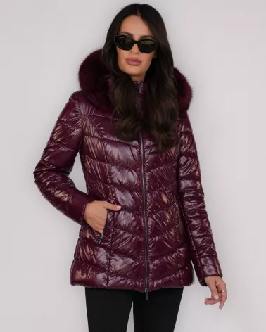 Burgundy hooded down jacket