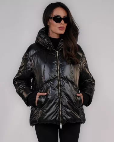 Black down jacket with a hood