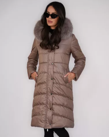 Dark beige down jacket with hood