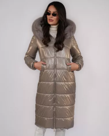 Taupe hooded down jacket