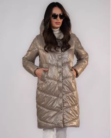 Taupefarbene Daunenjacke mit Kapuze