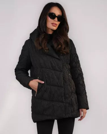 Schwarze Daunenjacke mit Kapuze