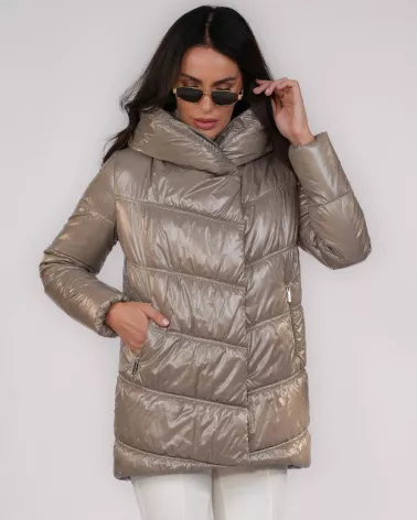 Taupefarbene Daunenjacke mit Kapuze