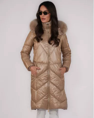 Camel down jacket with hood