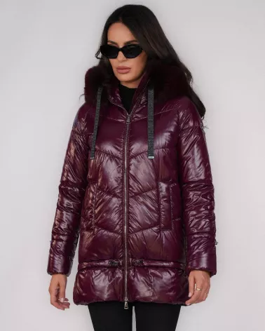 Burgundy hooded down jacket