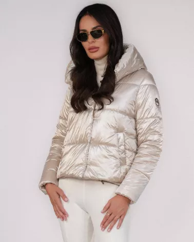 Champagne hooded down jacket