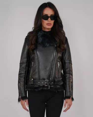 Black toscana shearling biker jacket