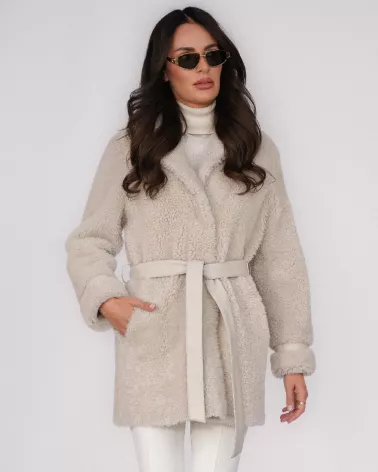 Double-sided ivory sheepskin coat