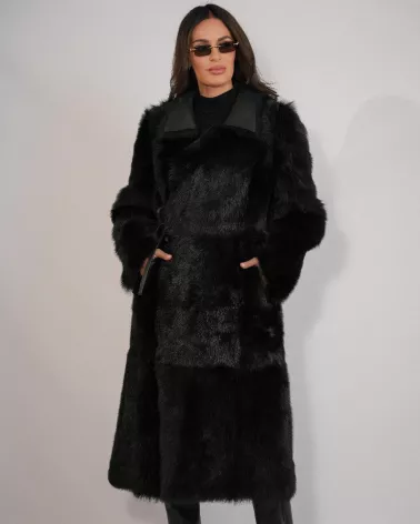 Double-sided black sheepskin coat