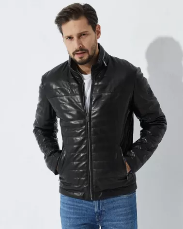 Black padded  with eco down leather jacket