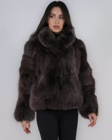 Brown short fox fur coat