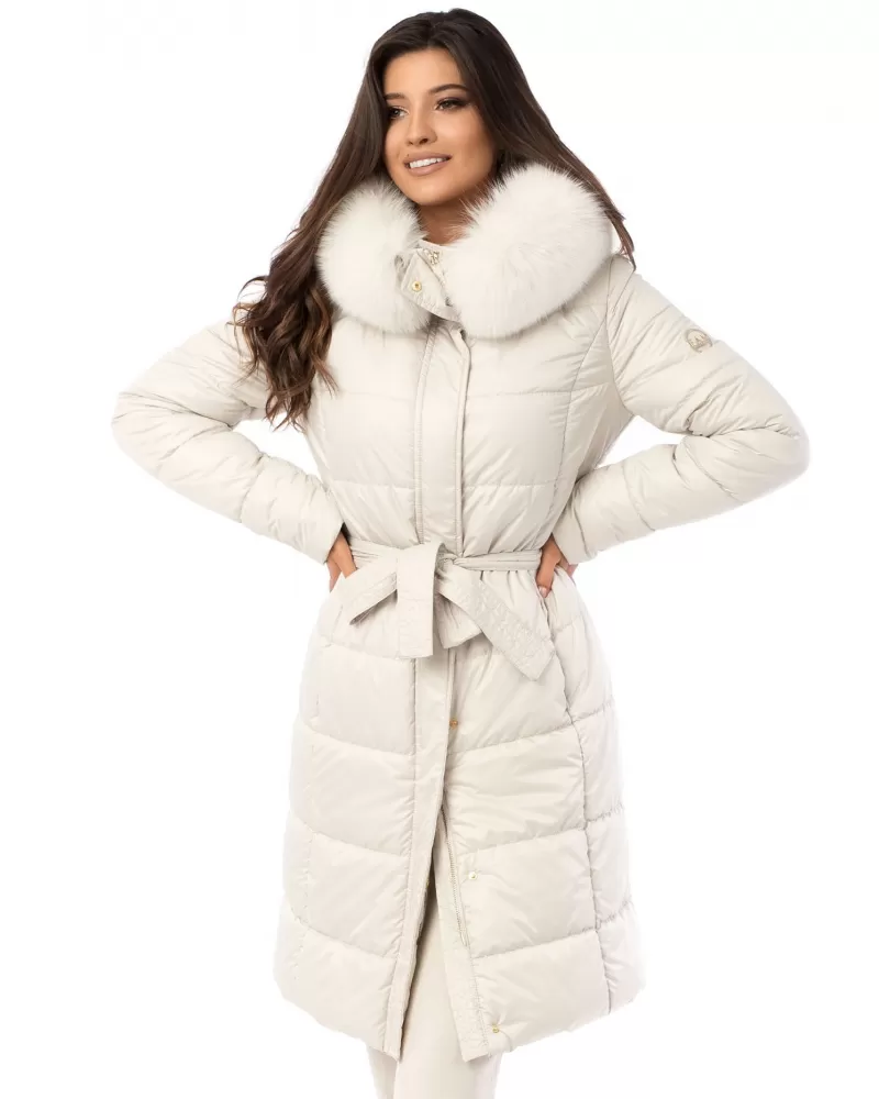 Light Beige winter jacket with fox fur