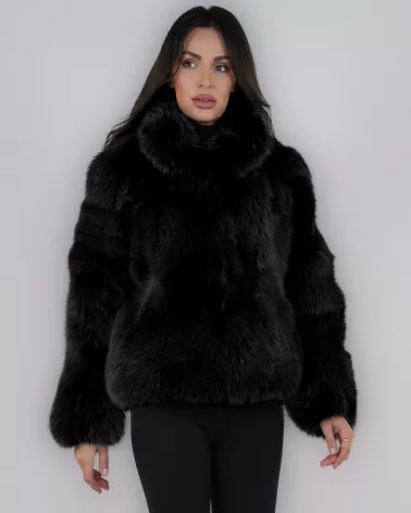 Black short fox fur coat