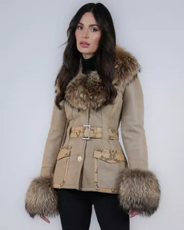 Sale | Beige sheepskin coat with separate belt