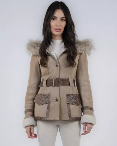 Sale | Beige sheepskin coat with separate belt